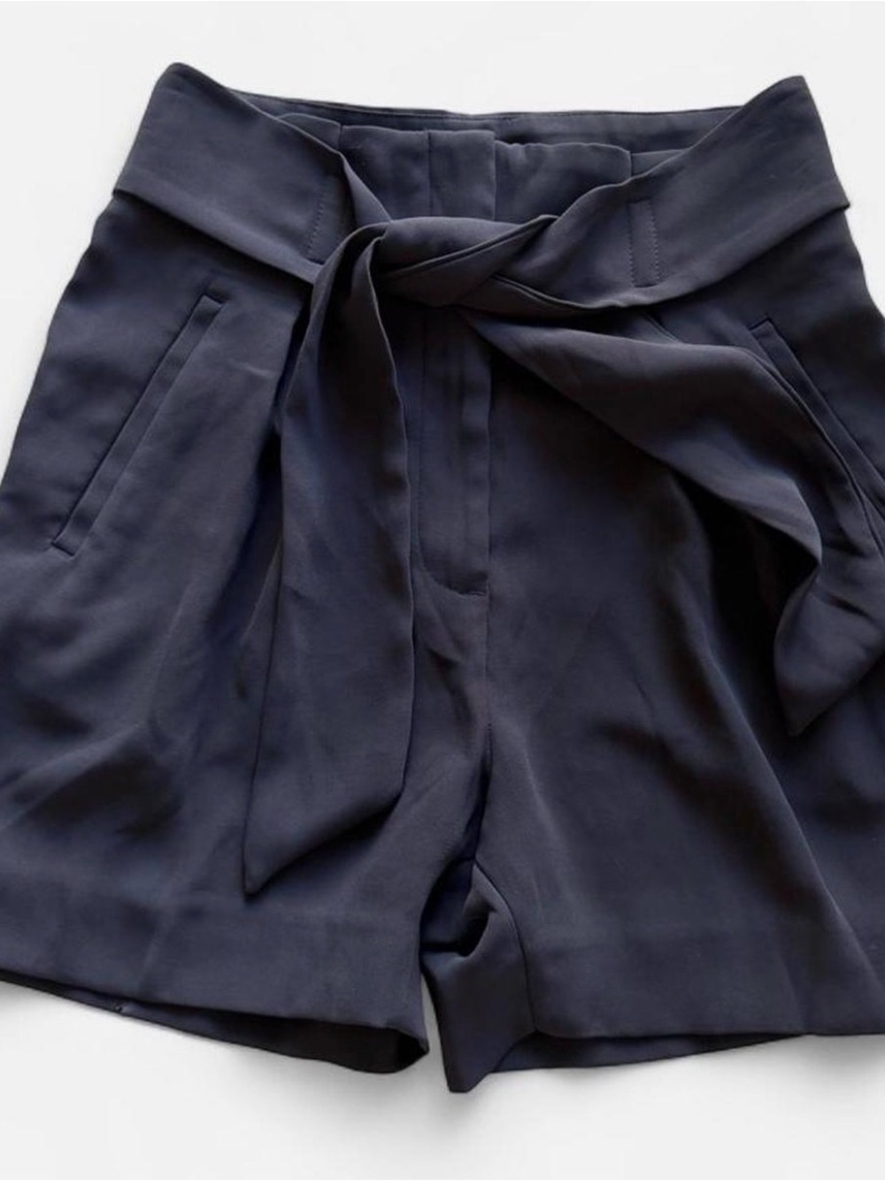 H&M Navy High-Waist Tie-Belt Shorts